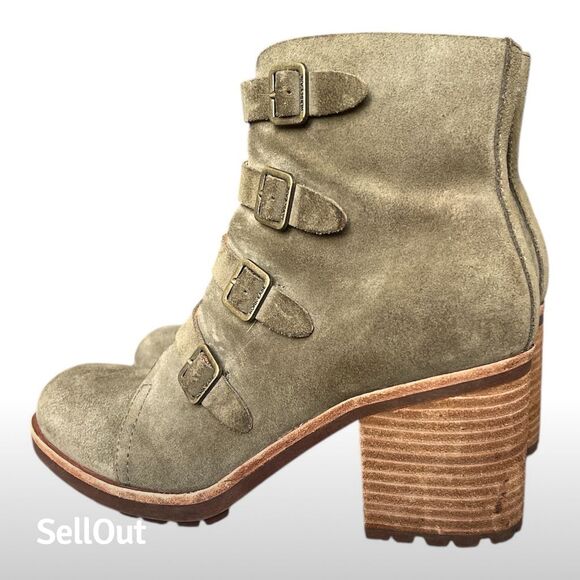 Kork-Ease Women's Green Suede Ankle Boots Size 9 Casual Block Heel - Picture 2 of 7